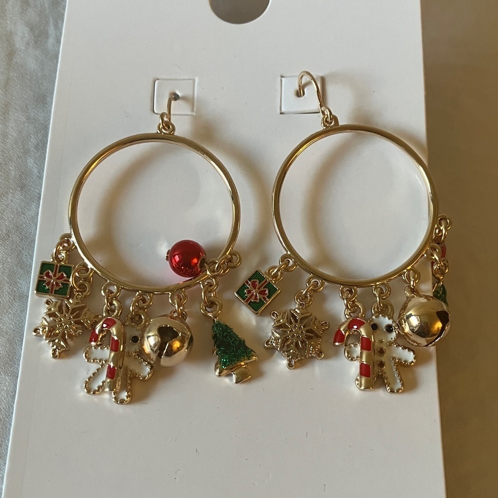 GAP: Festive Christmas/Holiday Gold Tone Hoop Earrings- Charms